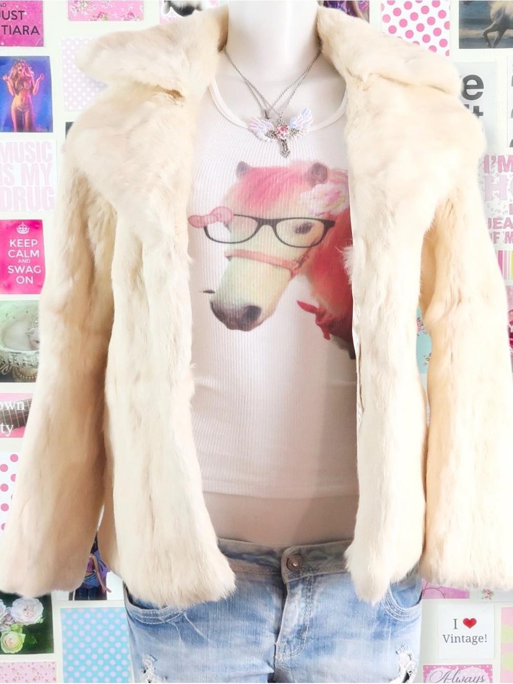 vintage cream fur lined suede coat — s